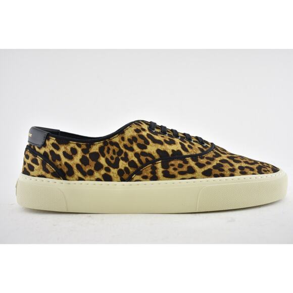 Saint Laurent Mens Venice Leopard Black Brown Flat Lace Up Low Top Sneaker 44 11 - Picture 3 of 10